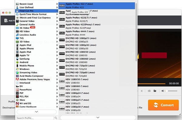 encode mxf files to prores mov format